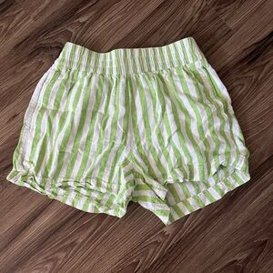 Striped Green & White Elastic Waist Shorts
